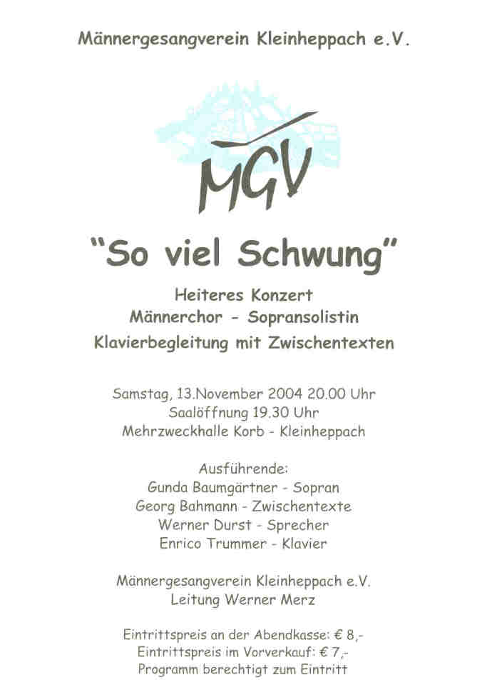 Plakat und Deckblatt Konzert 2004